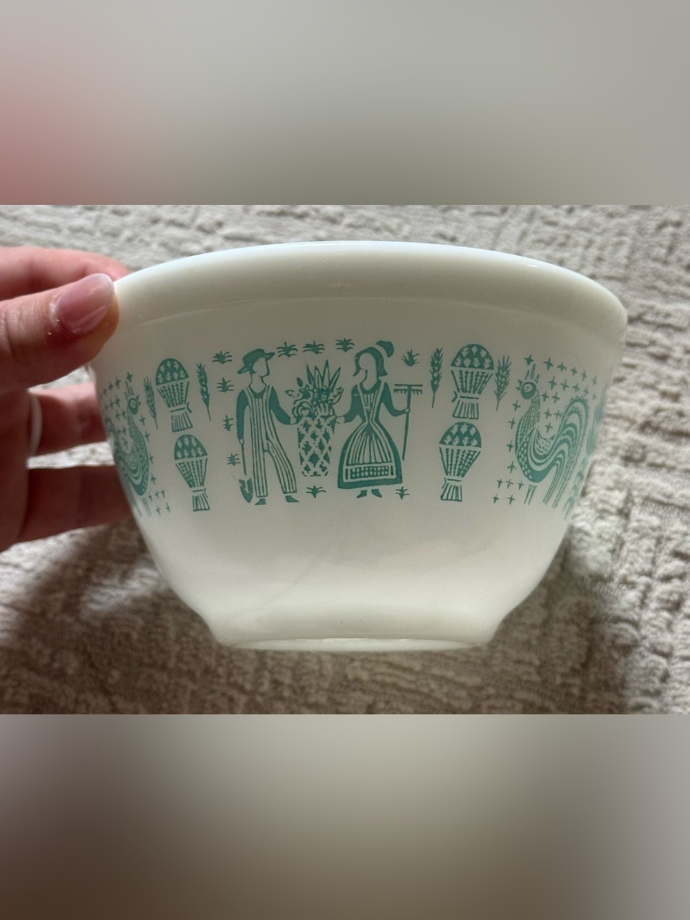 Vintage Pyrex Mixing Bowl 401 Amish Butterprint white & Turquoise 1 1/2 PINT